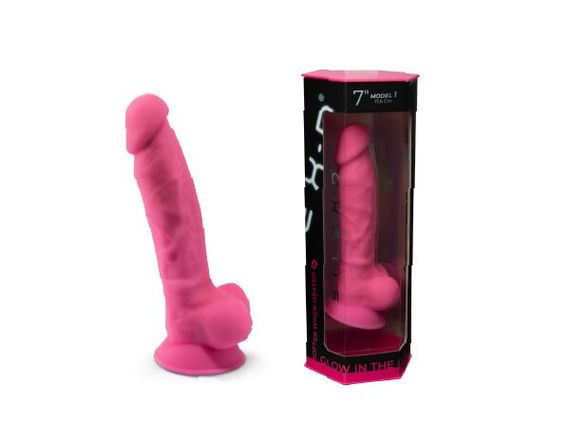 Фалоімітатор SilexD Johnny Pink Glow in the dark, двошаровий, силікон+Silexpan, діаметр 3,5см | Зображення 7