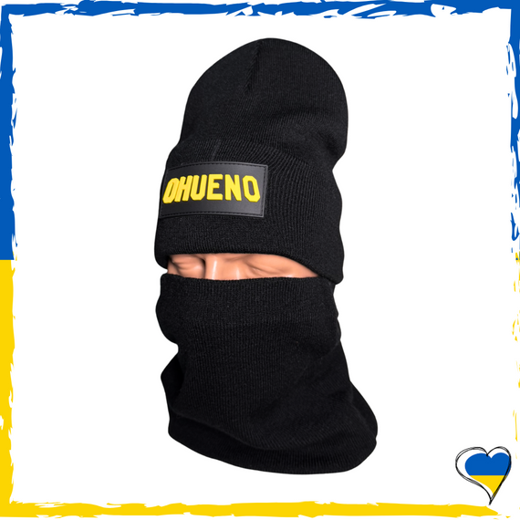 Комплект черный OHUENO шапка и бафф на флисе унисекс. Набор теплый мужской женский подростковый, детский