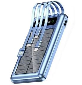 УМБ портативное зарядное Power Bank UKC 8285 10000mAh, с кабелями и солнечной панелью, синее
