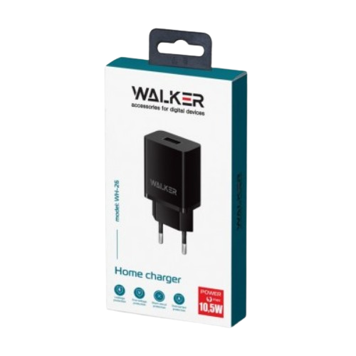 Зарядний пристрій мережевий USB 2,1А чорний WALKER WH-26 | Зображення 1