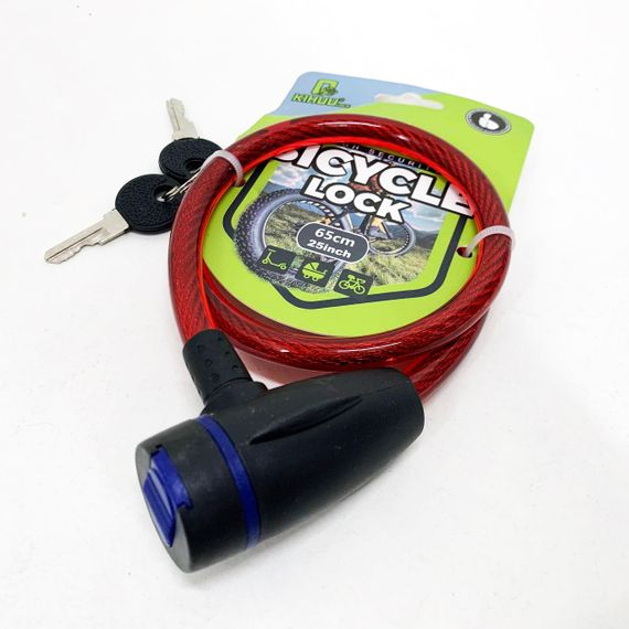 Замок велосипедный KIHUU LOCK 187, 10*65 тросовый, 2 ключа. Цвет: красный GO-40 | Зображення 2