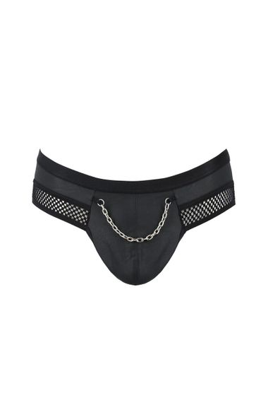 Чоловічі труси з ланцюжком Passion 030 SLIP TOM L/XL Black, екошкіра, відкриті сідниці Sex Aura | Зображення 2
