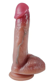 Великий фалоімітатор із мошонкою на присосці OYO - Dildo Double Layer Silicone YQW-031 (довжина 20 см, діаметр 4.1 см) Sex Aura
