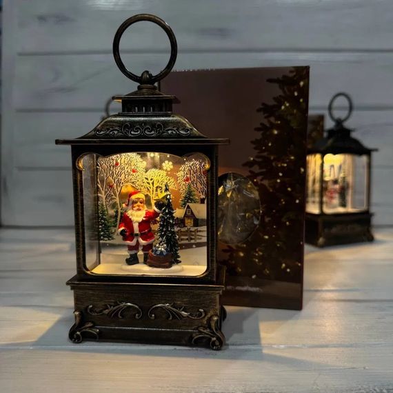 Ліхтар новорічний з підсвічуванням та снігом, Світильник на батарейках різдвяний знижка | Зображення 2