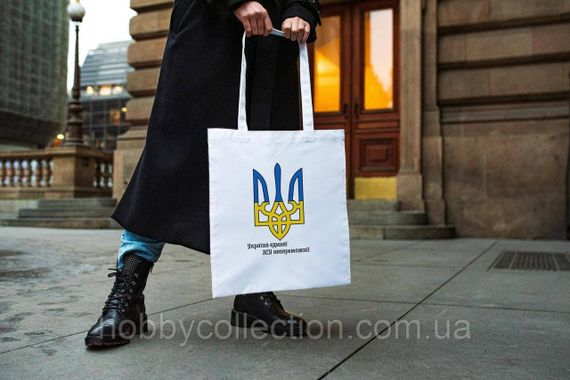 Сумка шопер із принтом "Україна єдина" біла | Зображення 2