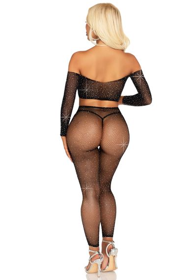 Комплект Leg Avenue Rhinestone Fishnet Crop Top and Legging One Size Black | Зображення 1