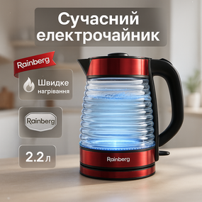 Електрочайник фирменный Rainberg RB-2312 2.2л 2200Вт, Красивый чайник с подсветкой HJ-36