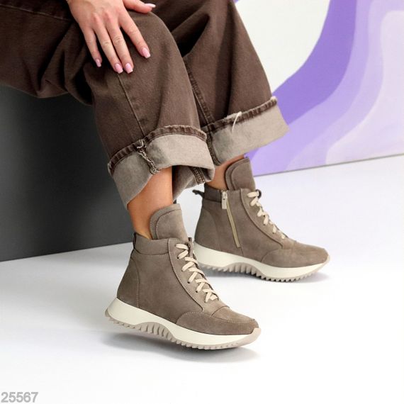 Шикарні спортивні замшеві черевики на флісі колір капучино | Зображення 4