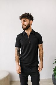 Мужское поло-футболка на пуговицах BD0046 цвет черный, размер S