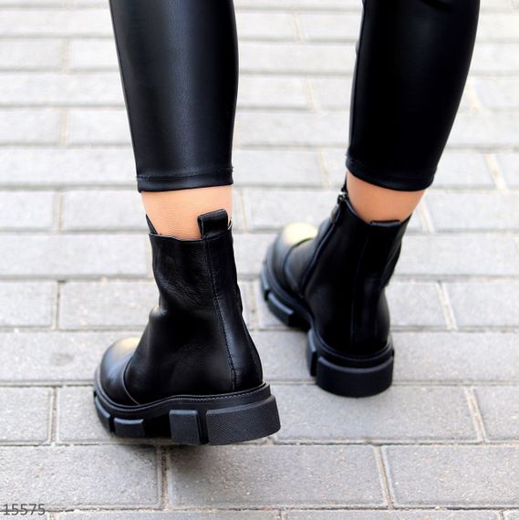 Базові чорні зимові черевики натуральна шкіра на блискавці | Зображення 5