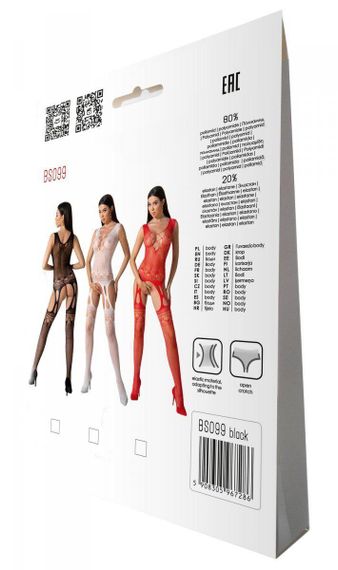 Бодистокинг с плетением на груди Passion BS099 One Size, black, открытый доступ, имитация подвязок | Зображення 6