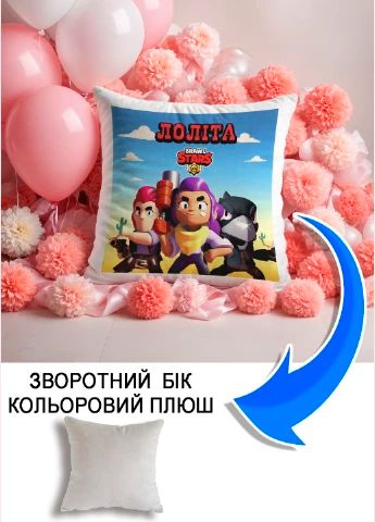 Подушка плюшева Мерч Крафт Дизайн з принтом brawl stars імя Лолiта сірий плюш квадратна 33х33 см