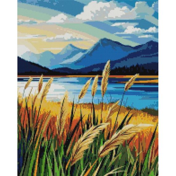 Алмазна мозаїка "Гірський пейзаж з водоймою" DBS1266, 40х50 см