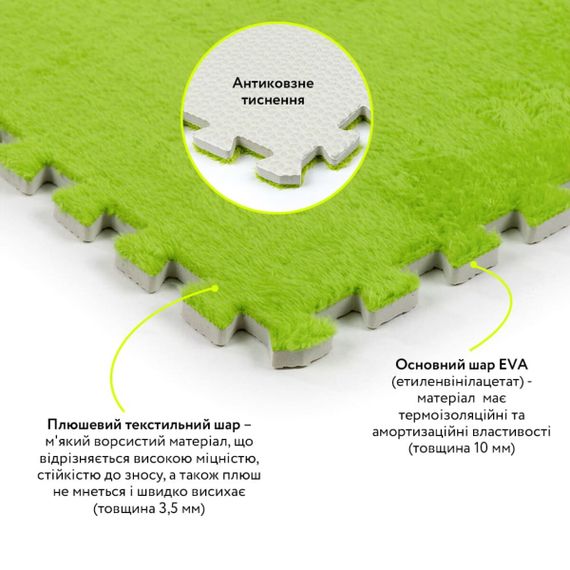 Підлога-пазл плюшевий 60х60х1см Салатовий (D) SW-00002095 | Зображення 2
