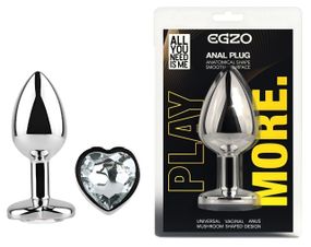 Анальна пробка EGZO Silver Heart Plug S срібляста з кристалом у формі серця Sex Aura