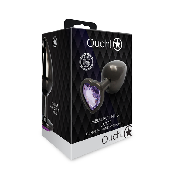 Анальна пробка - Ouch! Metal Butt Plug Large Gunmetal/Amethyst Purple Sex Aura