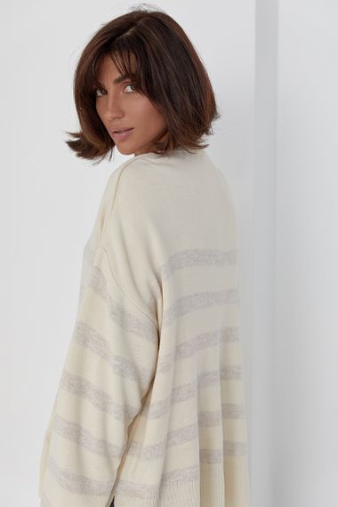 Кофта женская oversize в полоску - кремовый цвет, M (есть размеры) | Зображення 1