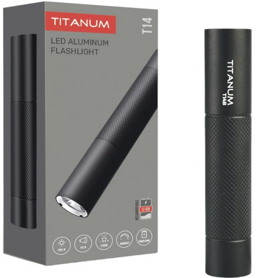 Светодиодный фонарик TITANUM TLF-T14B 300Lm 5000K Black с функцией power bank | Зображення 1