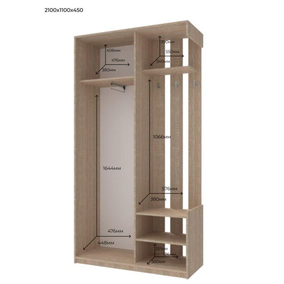 Передпокій з дзеркалом Doros City One Door 110х45х210 см Дуб cонома (DRS-011306) | Зображення 3