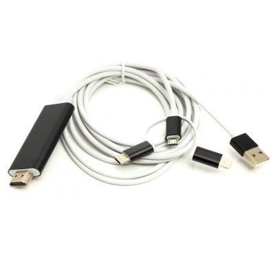 Кабель мультимедийный HDMI M to Lightning + USB-C + Micro 5P 1.0m + USB for power PowerPlant (CA911912)