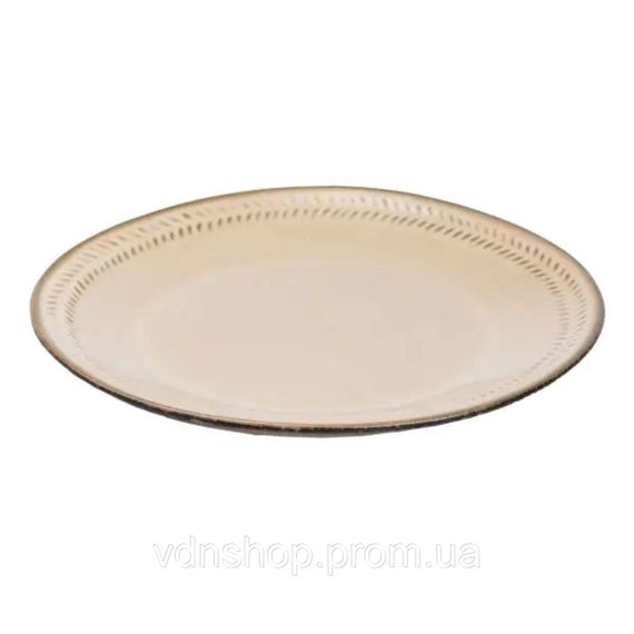Тарілка сервірувальна кругла порцелянова 22.5 см бежева HP23378 | Зображення 1
