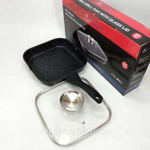 Сковорода для смаження на індукційній плиті, Сковорода алюмінієва поглиблена гриль зручна QO-55 | Зображення 6
