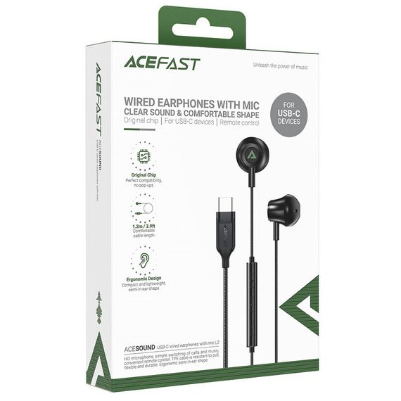 Навушники Acefast L2 (Type-C/1.2m) Black | Зображення 1