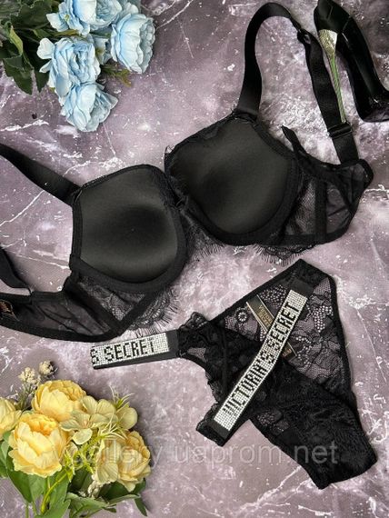 Комплект Вікторія Сікрет з мереживом і стразами, Бюстгальтер Пуш-Ап, Мереживний Комплект Victoria's Secret | Зображення 4