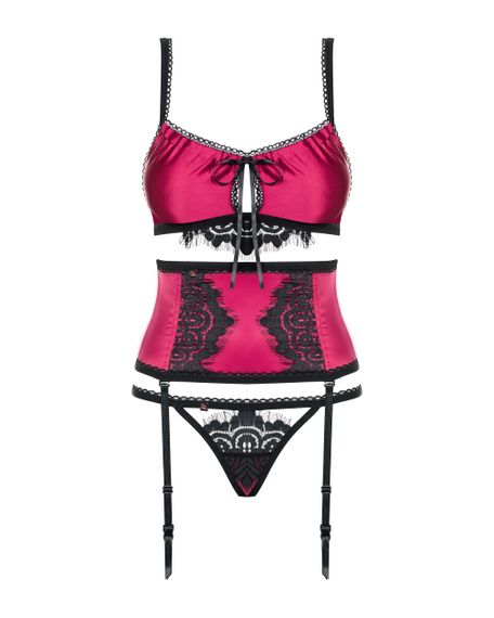 Комплект з поясом для панчіх Obsessive 861-SEG-5 set Малиново-чорний S/M | Зображення 6