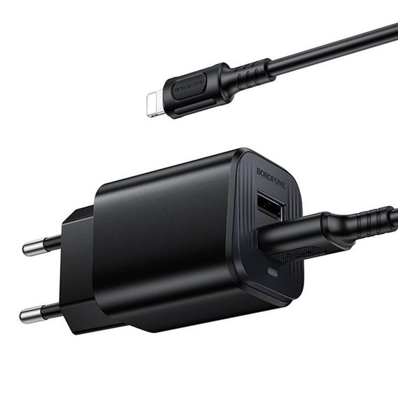 МЗП Borofone BAS81A Star 10.5W (2USB-A) + кабель USB to Lightning Black | Зображення 1