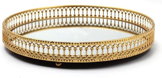 Поднос зеркальный декоративный 25 см круглый металлический золотистый для духов, косметики, украшений десертов