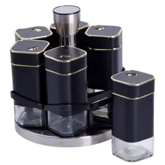 Набор баночек для специй 6 шт на поставке по 120 мл карусель Черный HP-1308 | Зображення 1