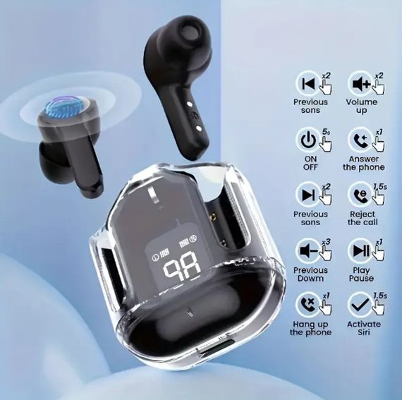 T2 TWS Бездротові Bluetooth-навушники з цифровим дисплеєм і Hi-Fi звуком. Чорні | Зображення 1