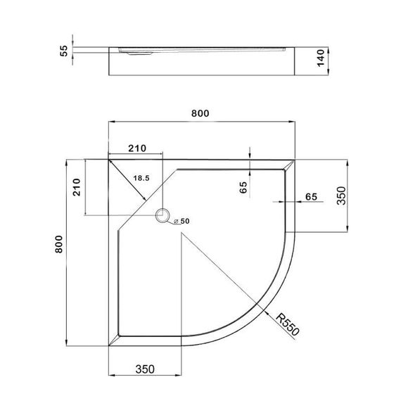 Lidz Душевой поддон KAPIELKA ST80x80x14 низкий, полукруглый, диаметр слива 52 мм | Зображення 1