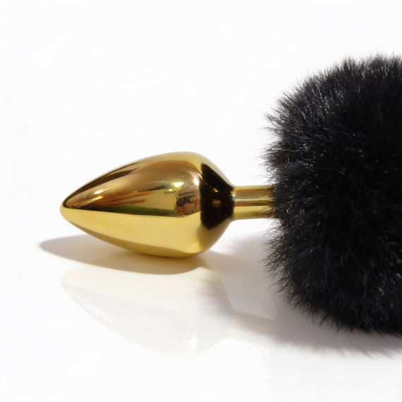 Анальна пробка ALUME, S, металева золотиста з чорним пушком, 7 х 2,8 см Sex Aura | Зображення 3