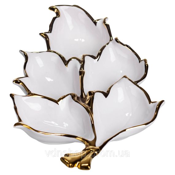 Менажниця порцелянова на 5 секцій для закусок 37.5×22.5×5 (см) тарілка менажниця Білий із золотом ZBSY-15.5 | Зображення 3