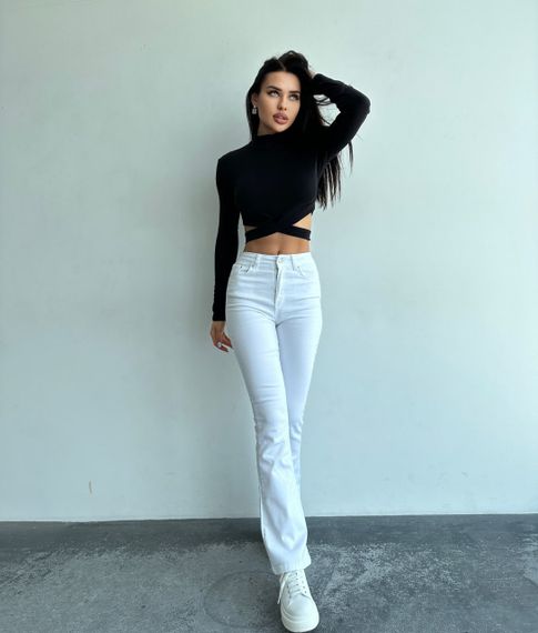 Женская укороченная кофта кроп-топ с завязками на талии NA994 цвет черный, размер 42/44 | Зображення 2