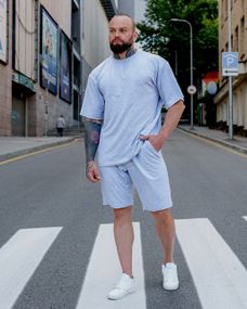 Мужской летний костюм оверсайз с шортами и футболкой BD0023 цвет серый, размер XL