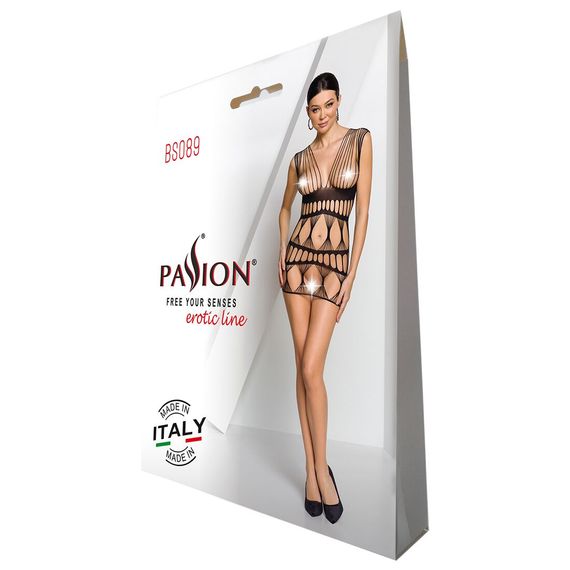 Бодістокінг-сукня Passion BS089 black, міні, плетіння у вигляді павутини, One size | Зображення 7