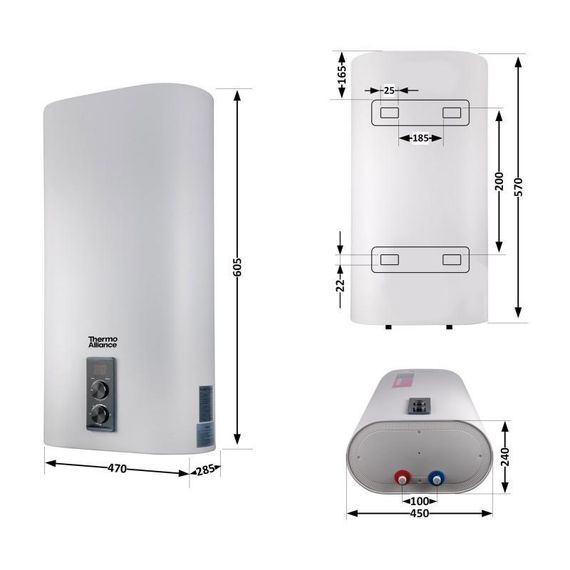 Водонагреватель электрический Thermo Alliance 30 л плоский вертикальный, мокрый ТЭН 2 кВт (0,8+1,2) DT30V20G(PD)/2 | Зображення 1