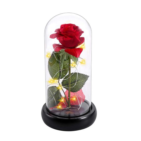 Троянда в колбі з LED підсвічуванням 20 см, на батарейках, Червона / Вічна троянда / Подарункова декоративна троянда-нічник | Зображення 2