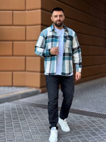 Теплая мужская байковая рубашка в клетку на пуговицах размер М цвет зеленый Vi1048