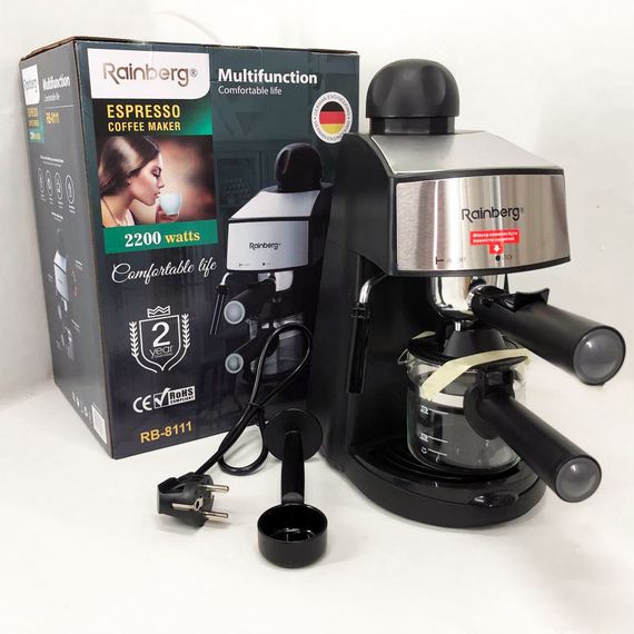 Кофемашина Rainberg RB-8111 кофеварка рожковая с капучинатором 2200W Espresso, HF-809 маленькая кофемашина | Зображення 1