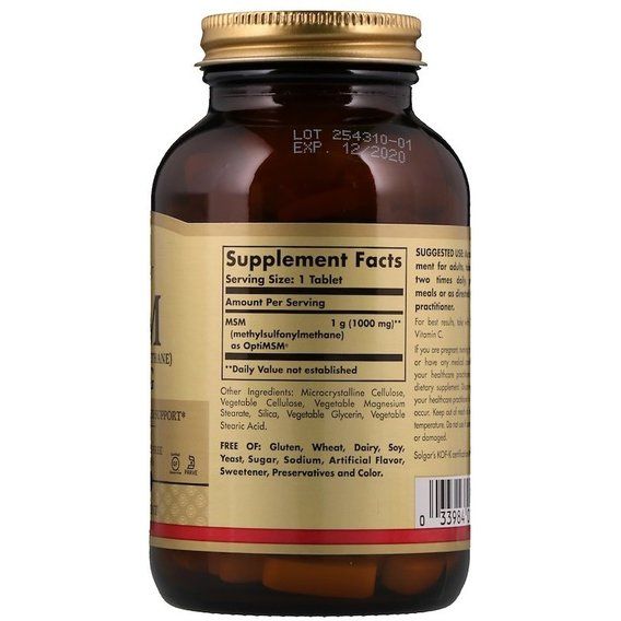 Препарат для суставов и связок Solgar MSM 1000 mg 120 Tabs | Зображення 1