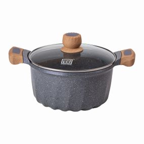 Алюмінієва каструля об'ємом 5 літрів з кришкою Ø 24 см з мармуровим антипригарним покриттям MGC сіра HP-4-433G