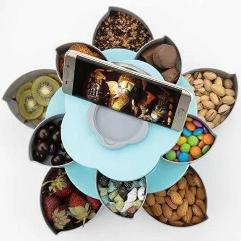 Вращающаяся складная двухъярусная конфетница SUNROZ Flower Candy Box для конфет и фруктов | Зображення 1