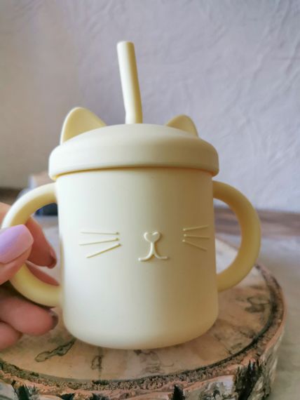 Поїльник котик дитячий з трубочкою силіконовий