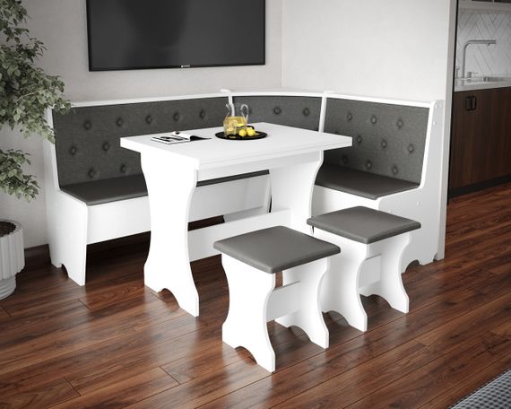 Куток кухонний зі столом та 2 табуретки 114х154 см Mebel-Service Тканина Malmo 94 аnthracite ДСП Білий