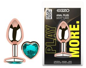 Анальная пробка EGZO Rose Gold Heart Plug S с бирюзовым кристаллом, металлическая Sex Aura