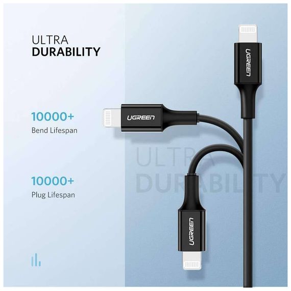 Дата кабель USB-C to Lightning 1.0m US1713A Nickel Plating ABS Shell Black Ugreen (60751) | Зображення 4